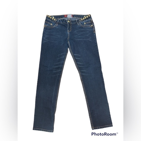 YMI Bootcut Mid Rise Straight Dark Blue Jeans Studded Accents Size 13 - Picture 1 of 6